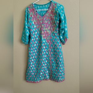 Jamawar embroidered  shirt ,,size small,  sky blue with pink dupatta